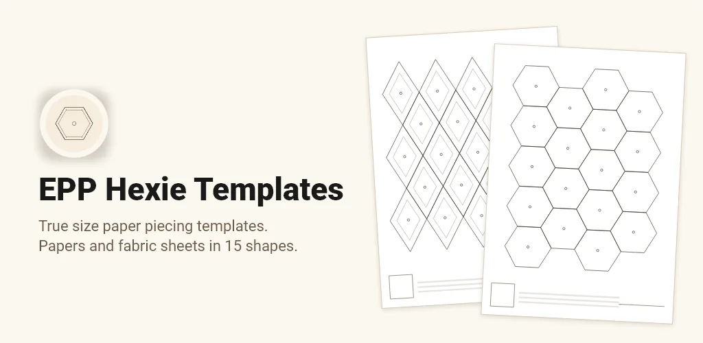 EPP Hexie Templates feature graphic: True size paper piecing