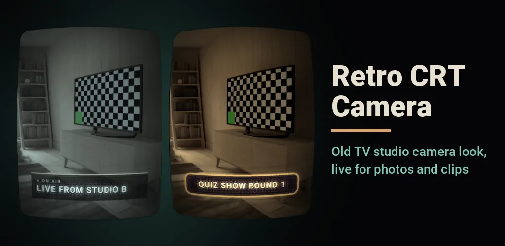 Retro CRT Camera feature graphic: Old TV studio camera look