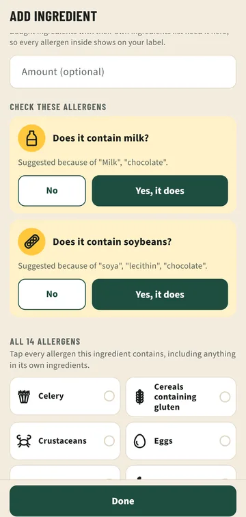 Allergen questions to confirm one by one: does it contain milk, does it contain soybeans